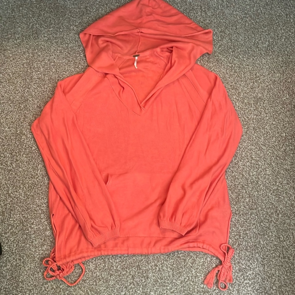 Free People V-Neck Coral Sweater with Hood